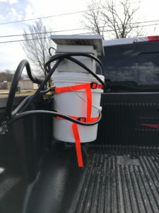 Onboard Vehicle Sanitizing Unit easily mounts on any Truck bed.